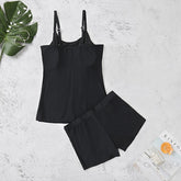 Women's Swimwear Tankini Swim Dress 2 Piece Plus Size Swimsuit 2 Piece Modest Swimwear Slim High Waisted for Big Busts Solid Color Blue Black Black Camisole Padded Strap Bathing Suits Sports Beach